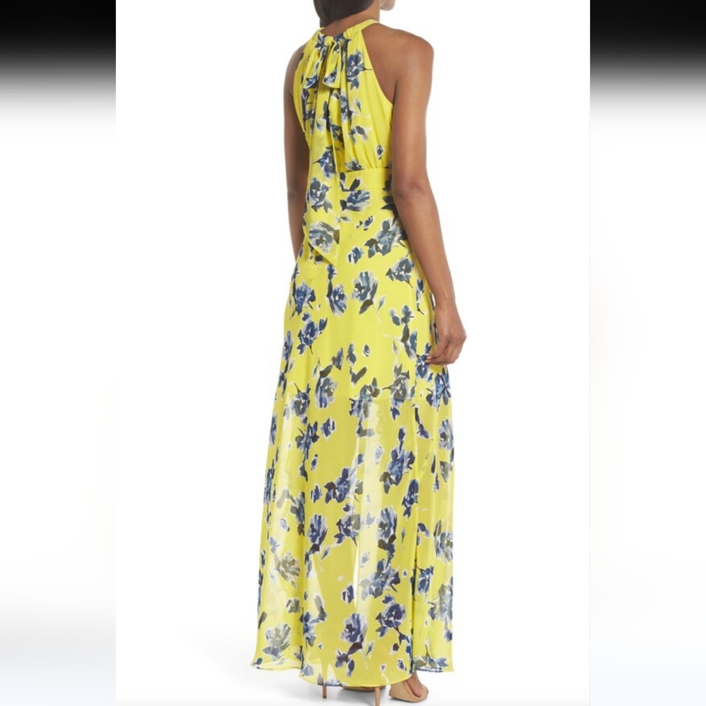 New Eliza J Halter Floral Print Chiffon Gown, Sz 6 - Picture 2 of 12